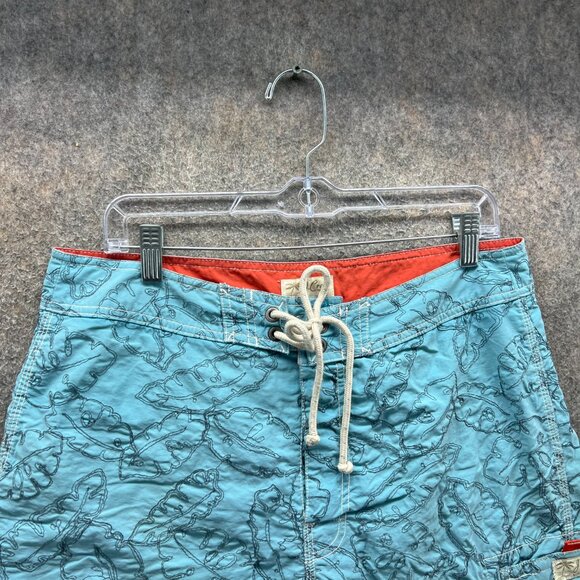 J.Crew Swim Trunks Mens 33 Blue Leaf Print Nylon Board Shorts Drawstring Lined - Picture 10 of 11
